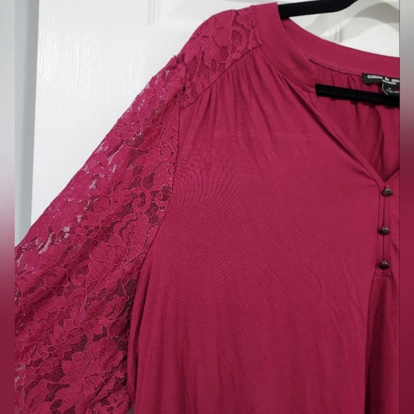 Cable & Gauge Magenta Pink Lace Sleeve Shirt in Size 1X - Picture 3 of 9